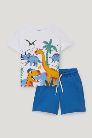 C&A Dinosaur Set Sleeve And 2 Piece T-shirt Pojke Vita | TPMQF-9627