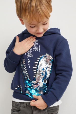 C&A Dinosaur Shiny Hoodie Tjej Mörkblå | IVSZM-0614