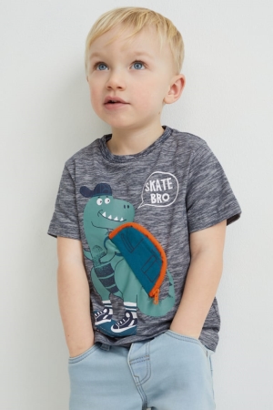 C&A Dinosaur Sleeve T-shirt Pojke Mörkblå | WEUJV-3790