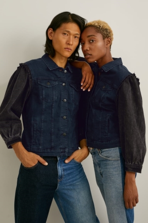 C&A E.L.V. Denim Denim Genderneutral Recycled Jacka Herr Blå Mörkblå | YHDNR-4538