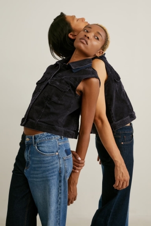 C&A E.L.V. Denim Denim WaistGenderneutral Jacka Dam Blå Mörkgrå | HTBSP-5846