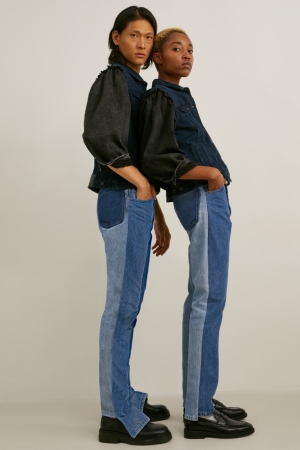 C&A E.L.V. Denim Slim High Midja Genderneutral Recycled Jeans Dam Blå | MUHZV-9510