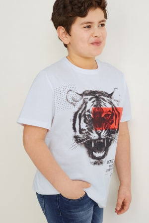 C&A Extended Sizes Multipack Of 2 Sleeve T-shirt Pojke Vita Ljusblå | GNAHT-2768