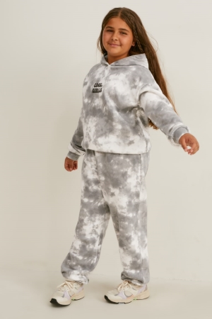 C&A Extended Sizes Set And Joggers 2 Piece Hoodie Tjej Vita Grå | XLBES-8305
