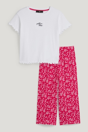 C&A Extended Sizes Set Sleeve And 2 Piece T-shirt Tjej Vita Rosa | QFWOY-5796