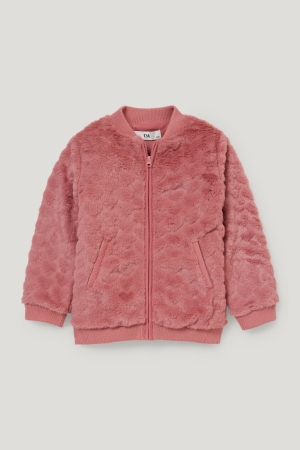 C&A Faux Fur Recycled Hoodie Tjej Mörkrosa | EJSOB-2678