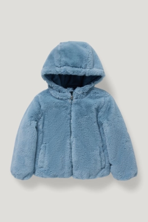 C&A Faux Fur With Hood Jacka Tjej Ljusblå | JHADL-0873