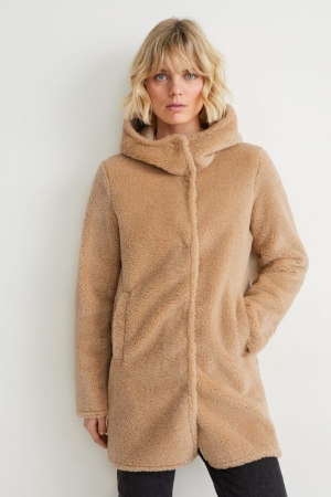 C&A Faux Fur With Hood Rockar Dam Ljusbruna | ECSQW-8394