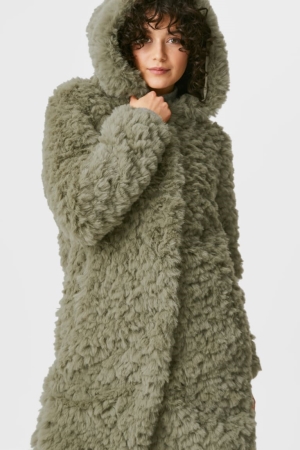 C&A Faux Fur With Hood Rockar Dam Mörkgröna | NQPTB-4912