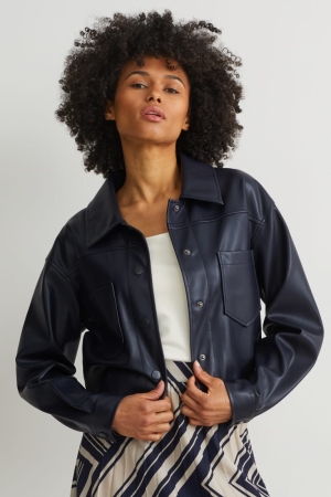 C&A Faux Läder Jacka Dam Mörkblå | JCYTE-4193