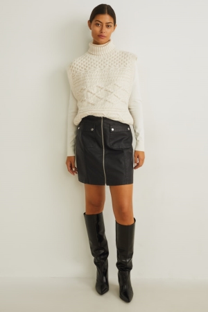 C&A Faux Läder Kjolar Dam Svarta | GRKJV-5804