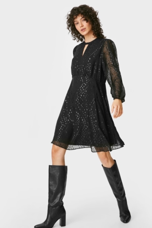 C&A Fit & Flare Partywear Recycled Klänning Dam Svarta | SXNQD-1794
