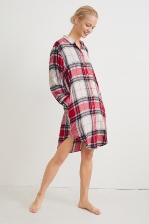 C&A Flannel NightCheck Nattkläder Dam Vita Röda | JBQRY-1564