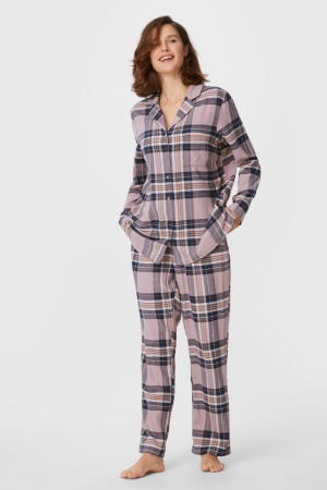 C&A Flannel Pyjamas Check Nattkläder Dam Mörkrosa | YBVHU-2093