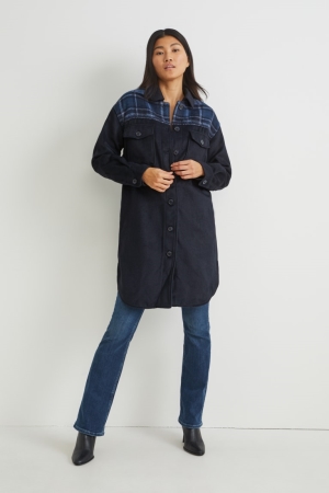 C&A Flannel Shacket Rockar Dam Mörkblå | BDOFW-1492