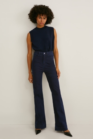 C&A Flared High Midja Shaping Lycra® Recycled Jeans Dam Blå Mörkblå | UXRDW-9423