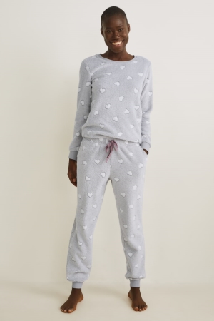 C&A Fleece Pyjama Bottoms Patterned Nattkläder Dam Ljusgrå | TNGWK-3697