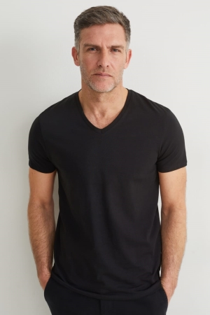 C&A Flex Organic Bomull T-shirt Herr Svarta | FWBPD-6739