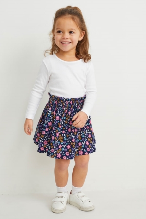 C&A Floral Kjolar Tjej Mörkblå | MVRDB-3264