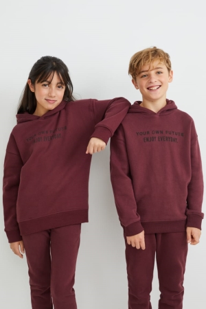 C&A Genderneutral Hoodie Tjej Vinröda | FHCRI-6178