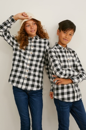 C&A Genderneutral Organic Bomull Check Skjorta Pojke Svarta Grå | GPVJQ-7689