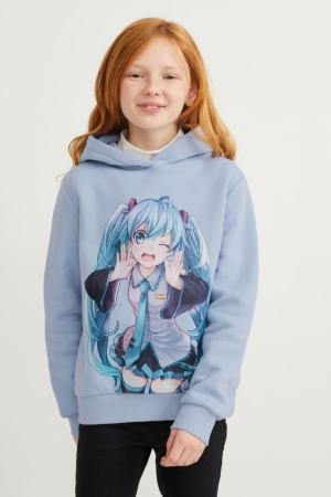 C&A Hatsune Miku Hoodie Tjej Ljusblå | LMDYE-7423