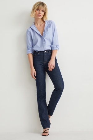 C&A Hetero High Midja Lycra® Jeans Dam Blå Mörkblå | FNQHD-3458