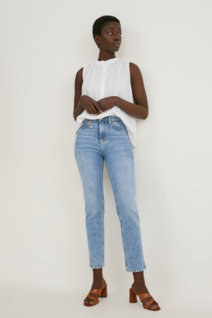 C&A Hetero High Midja Lycra® Jeans Dam Blå Ljusblå | IOUYB-7920