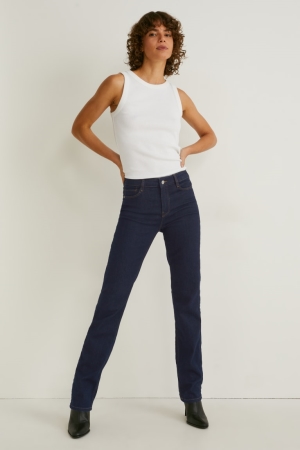 C&A Hetero Mid-rise Midja Lycra® Jeans Dam Blå Mörkblå | KTFHN-9815