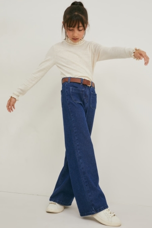 C&A Hetero With Belt Jeans Tjej Blå | BQSLE-1240
