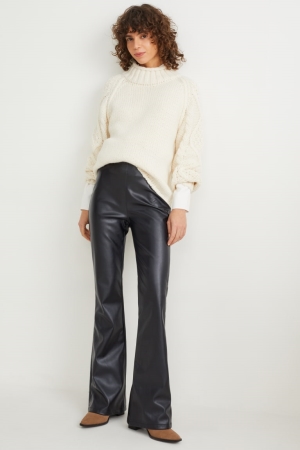 C&A High Midja Flared Faux Läder Långbyxor Dam Svarta | EXDMY-7129