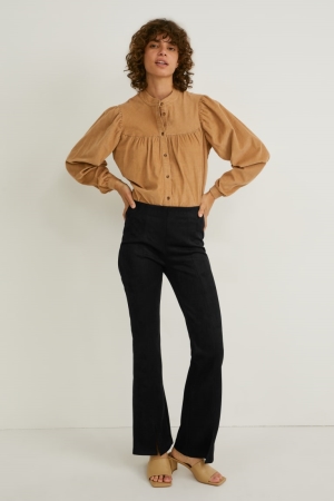 C&A High Midja Flared Faux Mocka Recycled Långbyxor Dam Svarta | UDWOQ-9316