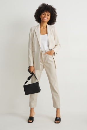 C&A High Midja Hetero Fit Faux Läder Långbyxor Dam Ljusbeige | QUPRL-8072