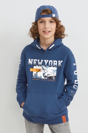 C&A Hoodie Tjej Mörkblå | NPXTQ-1842