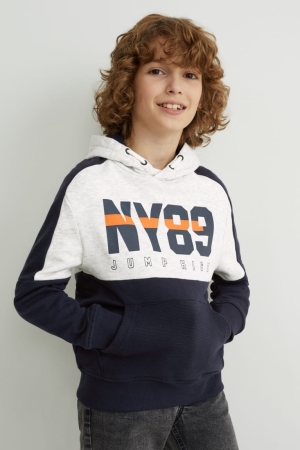 C&A Hoodie Tjej Mörkblå Vita | OIFJK-1409