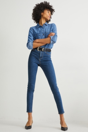 C&A Jegging High Midja Lycra® Jeans Dam Blå | BGRCV-3642