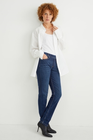 C&A Jegging Mid-rise Midja Slim Fit Lycra® Jeans Dam Blå Mörkblå | BZIKM-4290