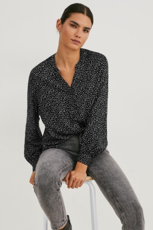 C&A Lenzing™ Ecovero™ Polka Dot Blusar Dam Svarta | VHANC-2463