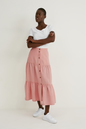 C&A Linen Blend Kjolar Dam Rosa | TAQJM-3742