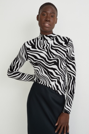 C&A Long Sleeve Blast Dam Svarta Vita | ZCOJL-7605