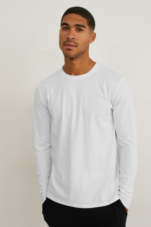 C&A Long Sleeve Flex Organic Bomull Lycra® Blast Herr Vita | LQEFZ-4308