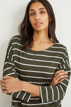 C&A Long Sleeve Lenzing™ Ecovero™ Randig Blast Dam Mörkgröna | QTDCP-4805