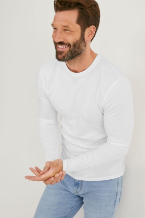 C&A Long Sleeve Organic Bomull Blast Herr Vita | ISWXP-6372