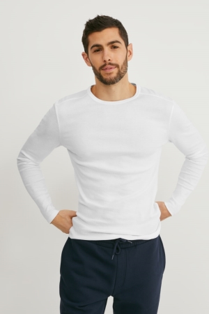 C&A Long Sleeve Organic Bomull Blast Herr Vita | XKFTD-7190