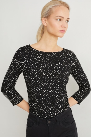 C&A Long Sleeve Polka Dot Blast Dam Svarta | FYJBC-8639
