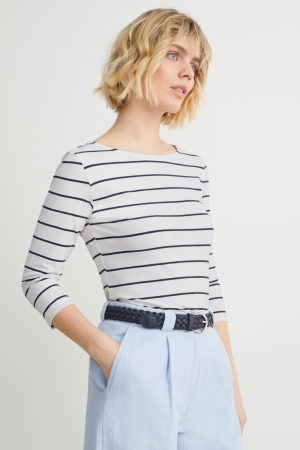 C&A Long Sleeve Randig Blast Dam Vita | VIZYR-3458