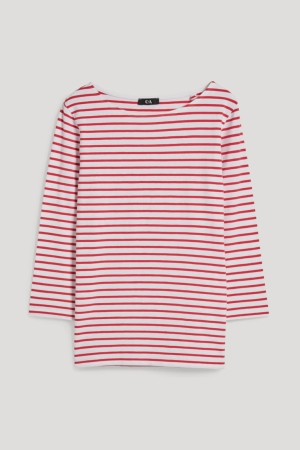 C&A Long Sleeve Randig Blast Dam Vita Röda | TGDZB-6194