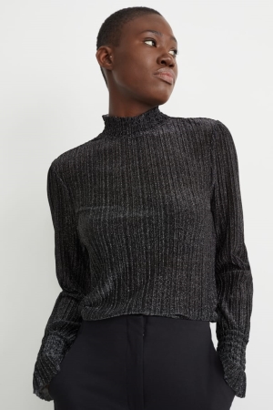 C&A Long Sleeve Shiny Blast Dam Svarta | QFOJI-2083