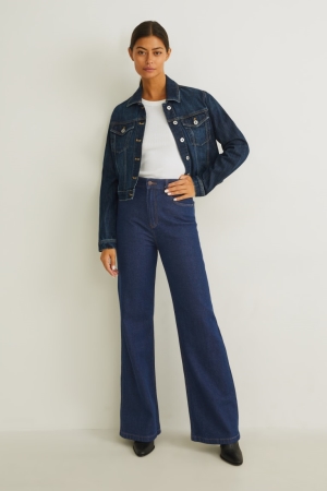 C&A Loose Fit High Midja Lycra® Jeans Dam Blå Mörkblå | DVZOU-7682