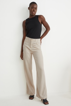 C&A Loose Fit High Midja Recycled Jeans Dam Beige | TKVDJ-8056